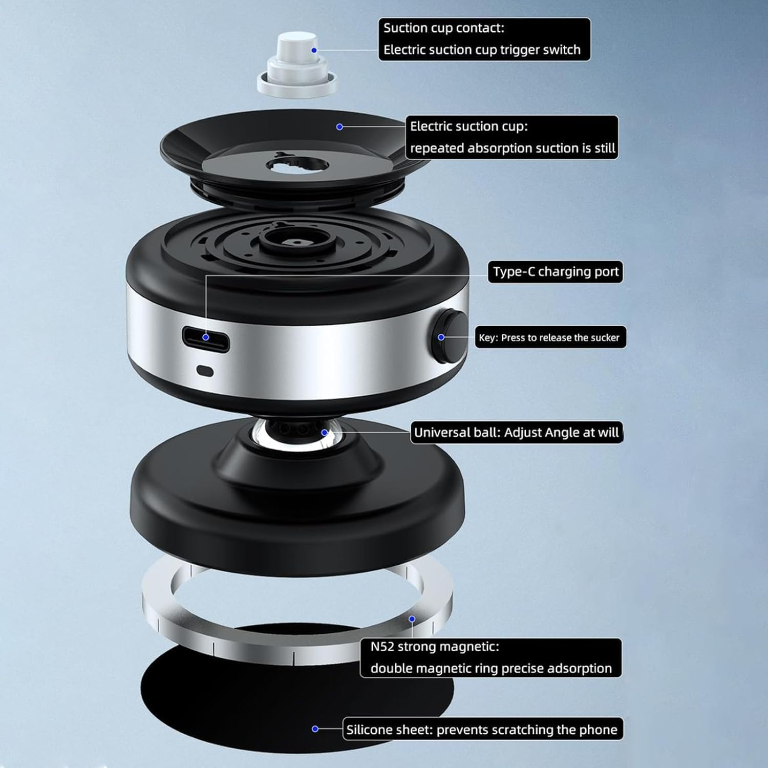 360 Rotatable Car Magnetic Phone Holder, Vacuum Magnetic Phone Holder US