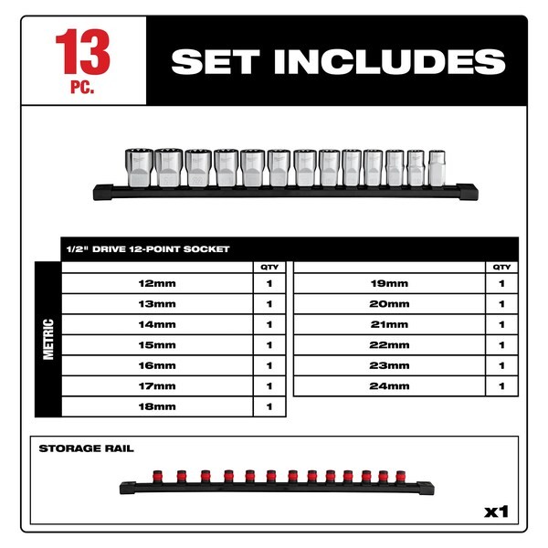 Milwaukee Tool 48-22-9522 Socket Set - Metric 12Pt