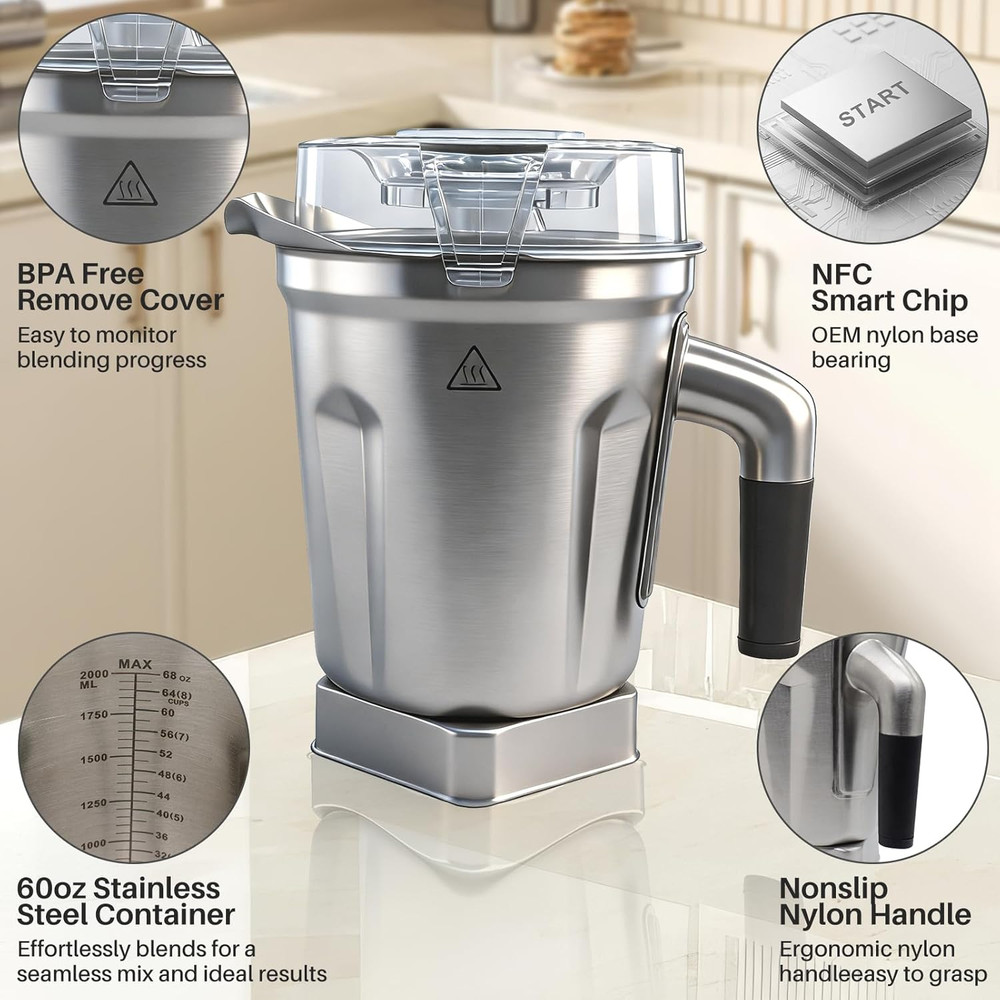 64Oz Stainless Steel Blender Container Replacement - Compatible with Vitamix 520