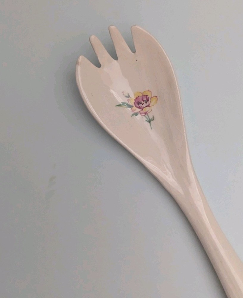 Vintage Ceramic Floral Design Serving Fork with Hanging Handle