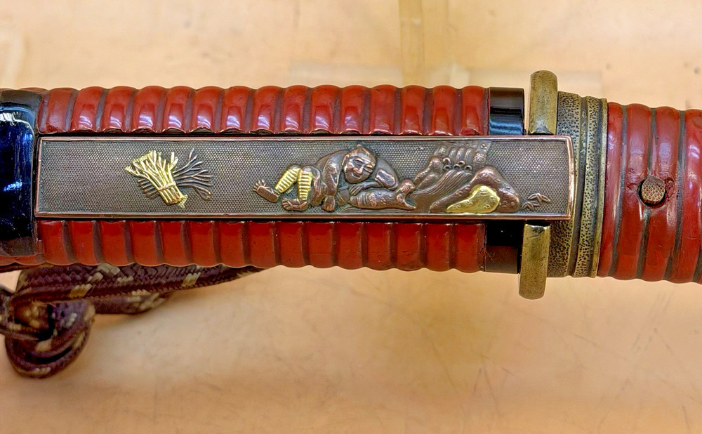 Japanese Edo Red Lacquer Tanto, Signed Blade & Complete Fitting Set
