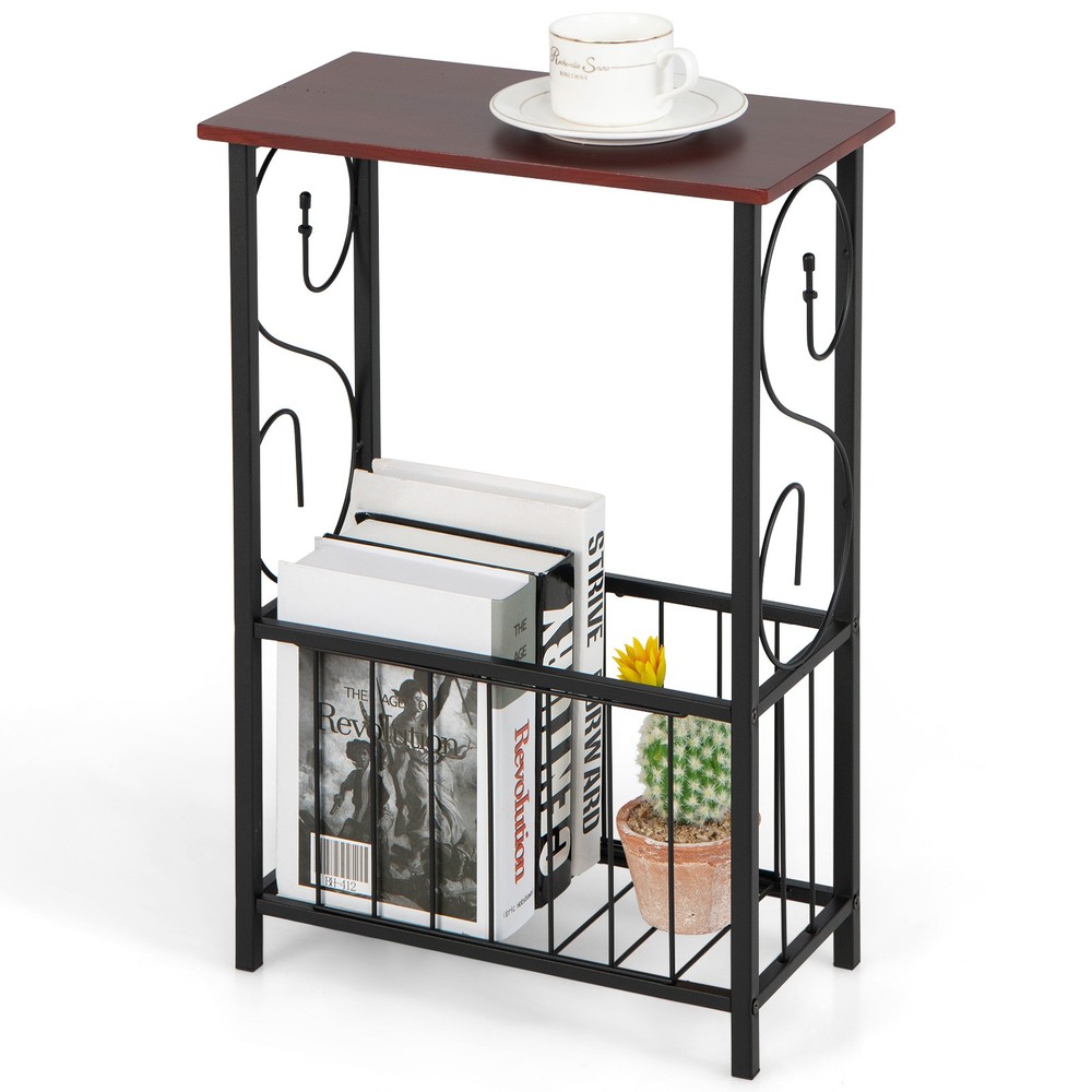 2 PCS Side Table End Table w/ Removable Hanging Rack & Bottom Storage Basket