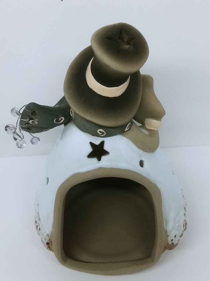 CERAMIC SNOWMAN TEALIGHT CANDLE HOLDER 6.5"