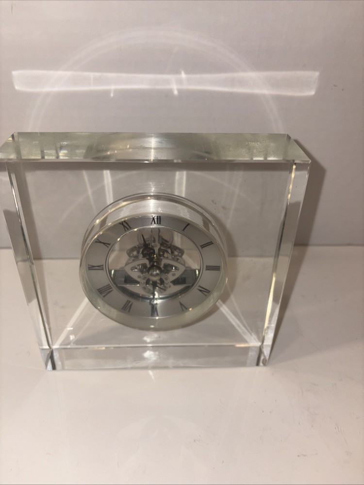Skeleton Desk Mantel Clock Heavy Glass Casing
