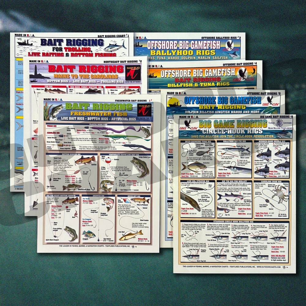 Fishermen's Bait Rigging Set #1-7 - Waterproof Quick Reference Guide