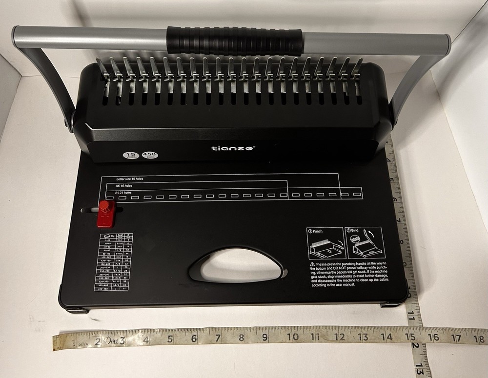 Tianse Binding Machine 21-Holes, 450 Sheets Comb Binder Book Maker