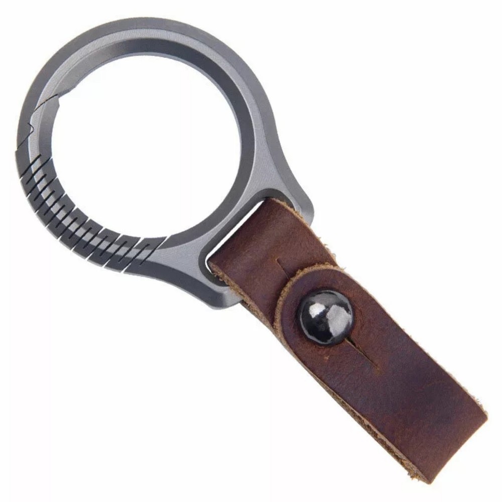 Titanium Alloy Spring Key Ring Clip with Leather Strap Portable Removable