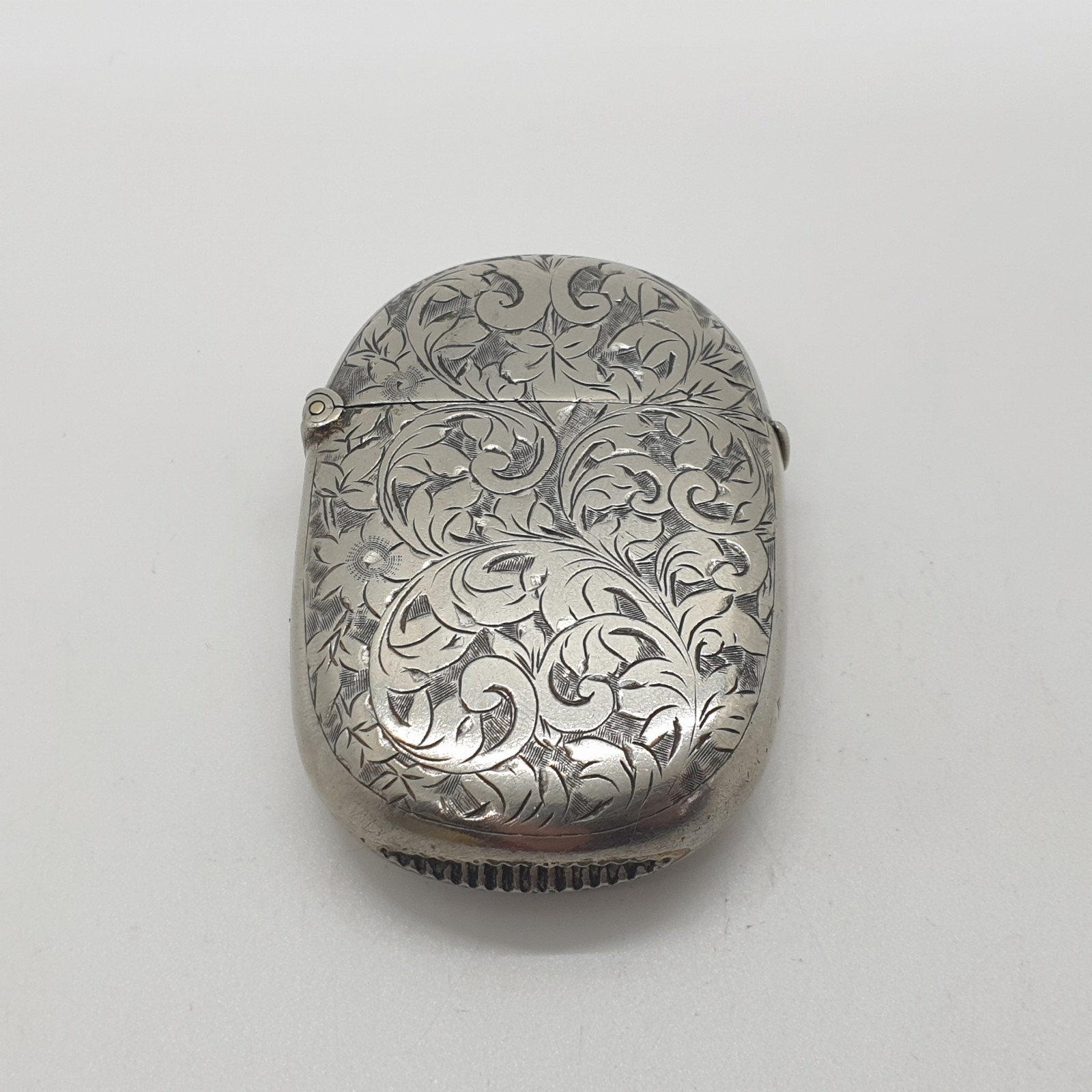 Silver-Plated Oval Vesta Case Match Holder Floral Design
