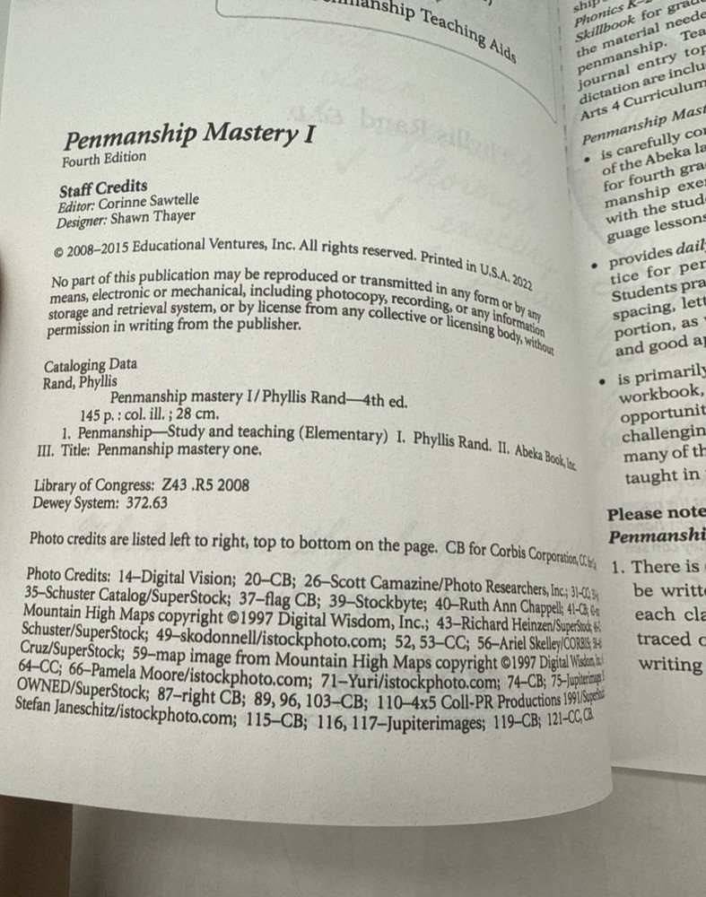 ABeka Penmanship Mastery I, Creative Writing (4th Edition) 4th Grade NEW