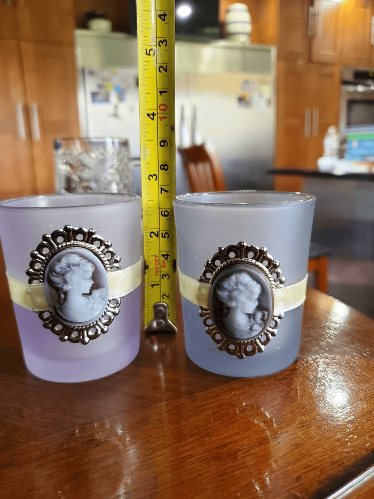 2 Cameo Votive Candle Holders
