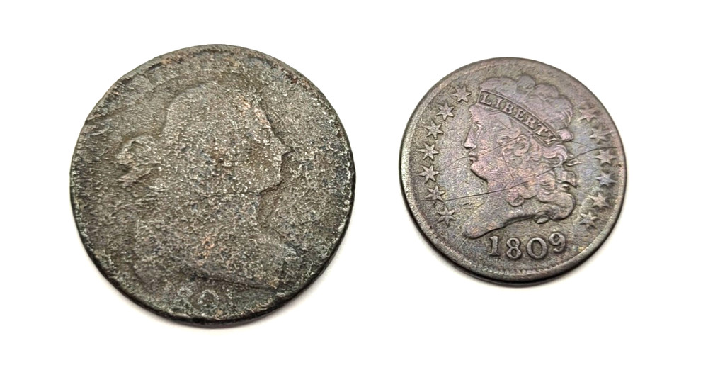 1801 Draped Bust Large Cent - 3 Errors and 1809 Classic Head Half Cent