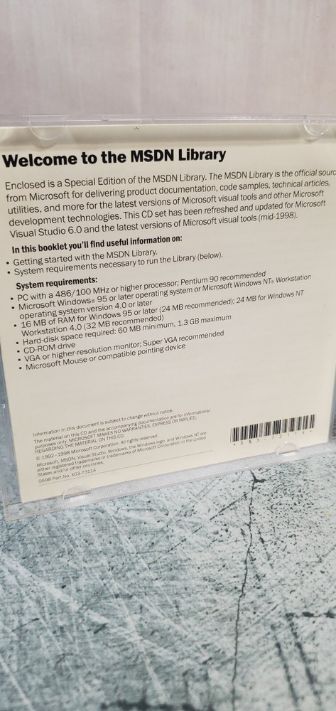 Vintage Microsoft MSDN Library Visual Studio 6.0 Code CD ROm Sold as Novelty