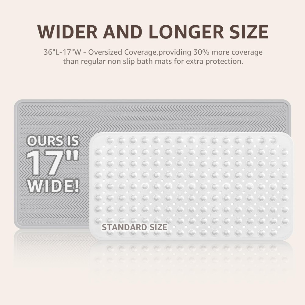 OTHWAY Bathtub Mat Non Slip, Extra 36" x 17" (Rectangular), A Little Grey