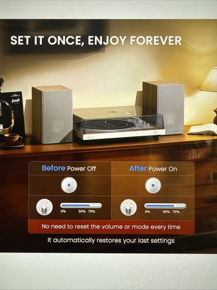 1 By ONE Fully Automatic Record Player, Auto Repeat Function, Speakers, Remote