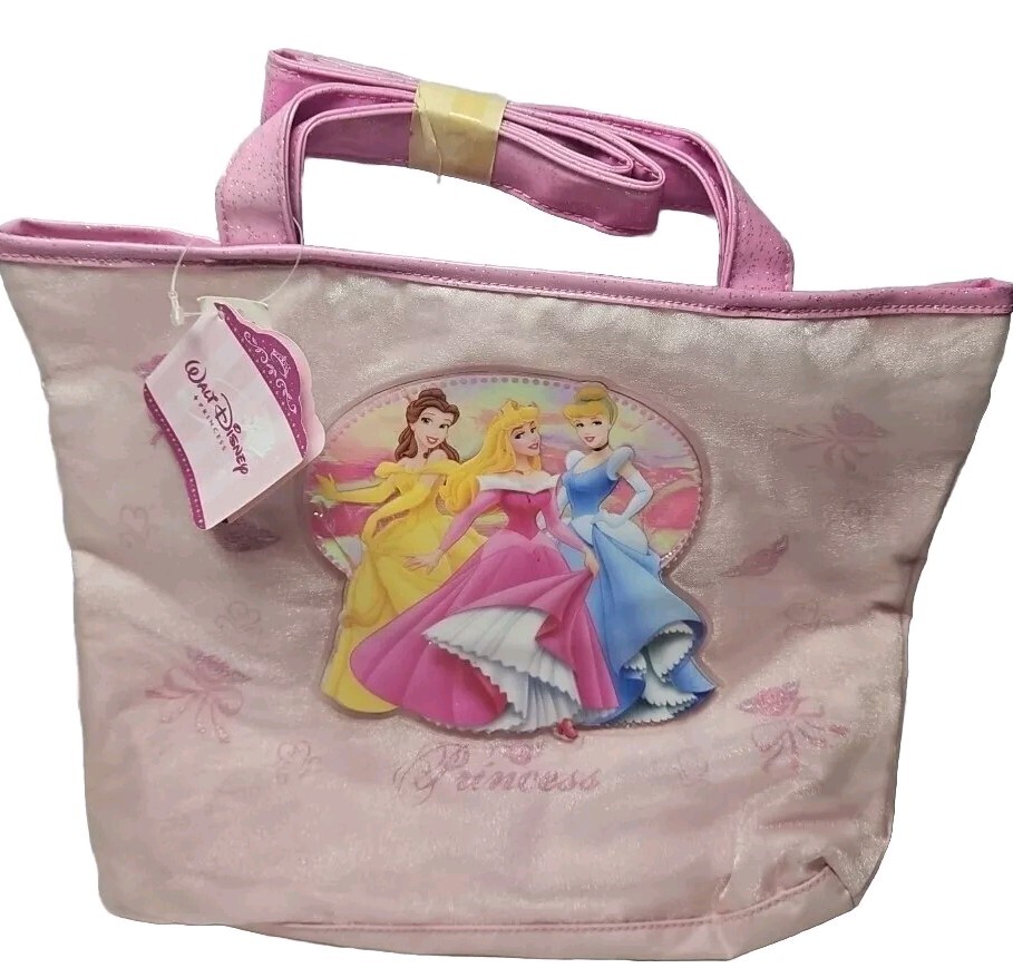 Disney Princess' Glitter Tote Bag Satin Pink Girls 11X12 NEW