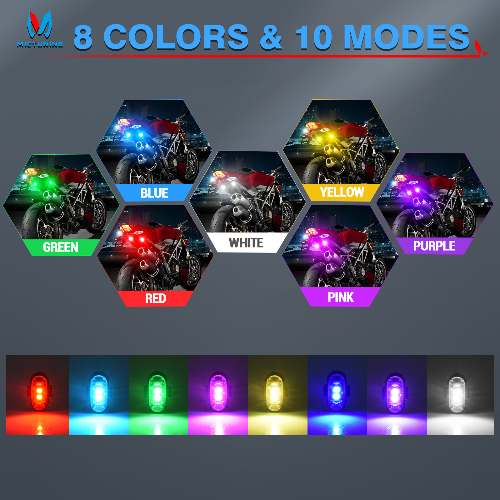 12PCS Wireless LED Strobe Lights 8 Colors USB Rechargeable Anti-Collision Lamps