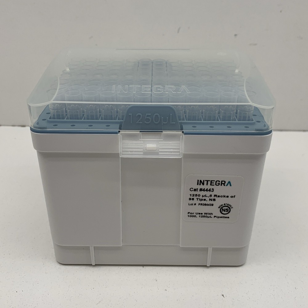 (5-Racks x 96) Integra 4443 Griptip Tips for Handheld Pipettes 1250uL Blue