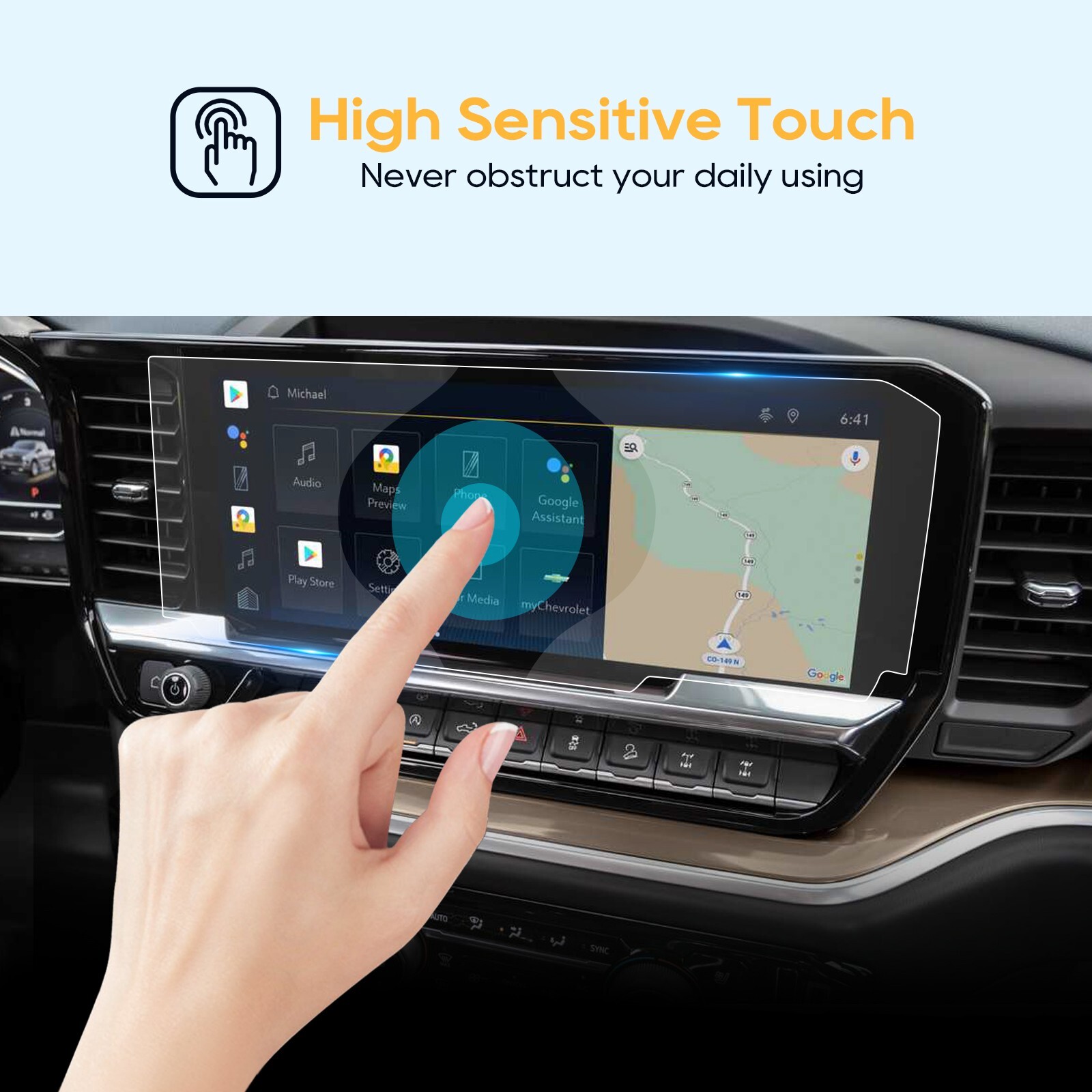 RUIYA Car Screen Protector Tempered Glass 13.4-in For 2022-2024 Chevy Silverado