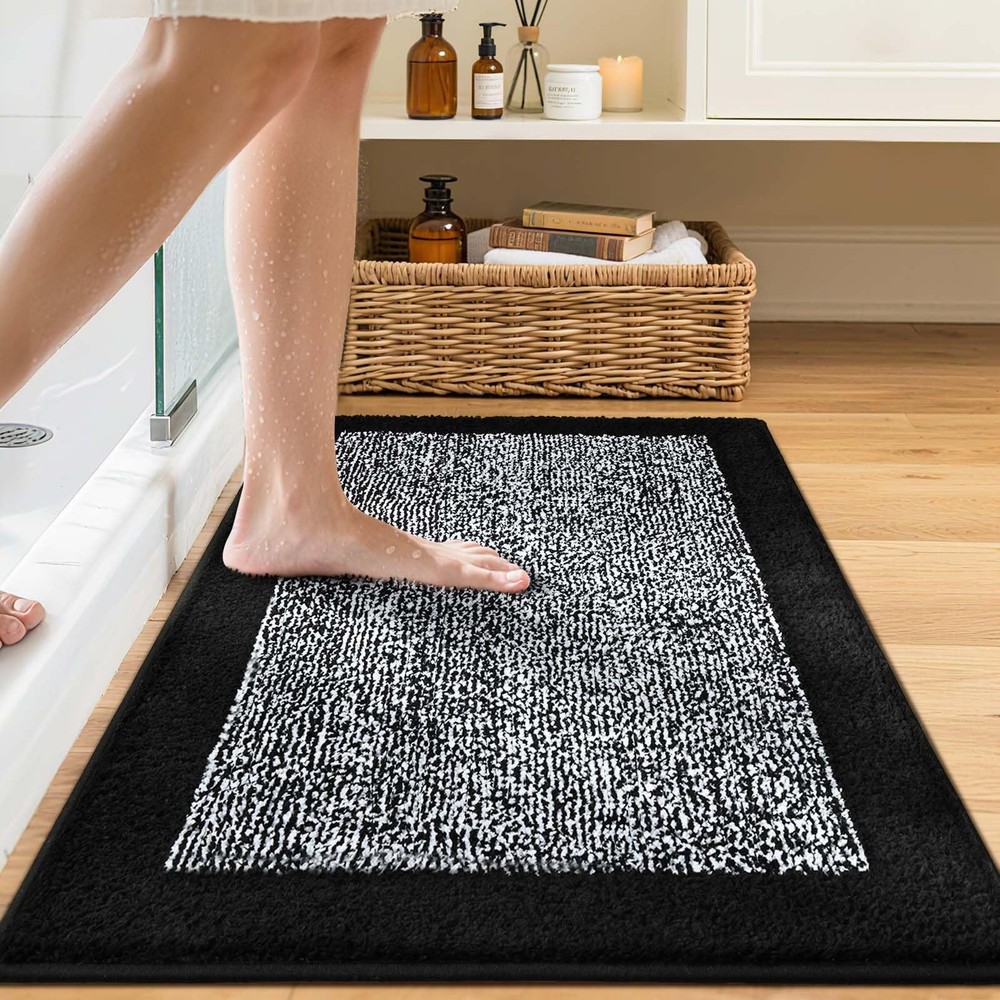 simpWalnut Bathroom Rugs 30x20 Non Slip 1'8" x 2'6" (Rectangular), Black