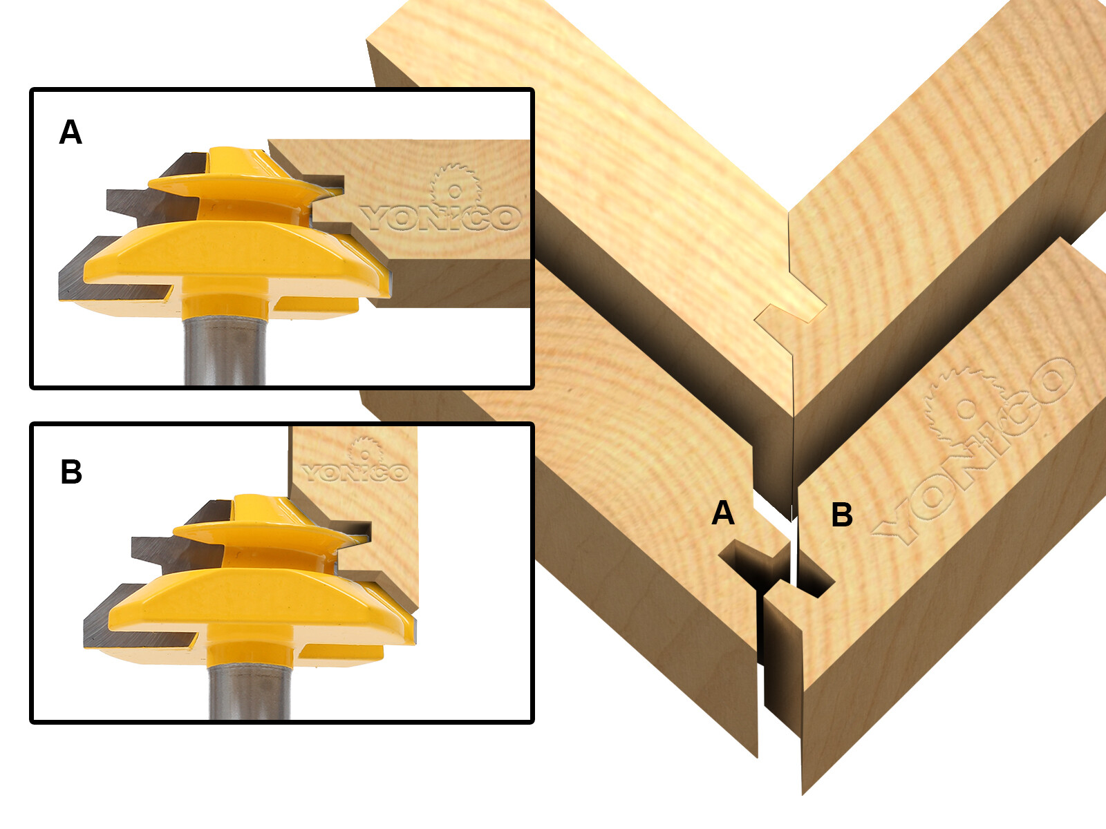 45 Degree - Up to 3/4" Stock Lock Miter Router Bit - 1/2" Shank - Yonico 15127