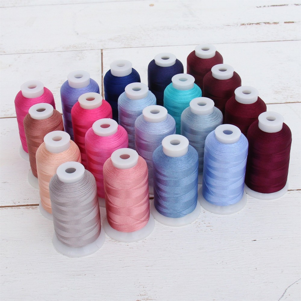 Threadart 20 Cone Polyester Embroidery Machine Thread Set Pink/Blue Colors 1000M