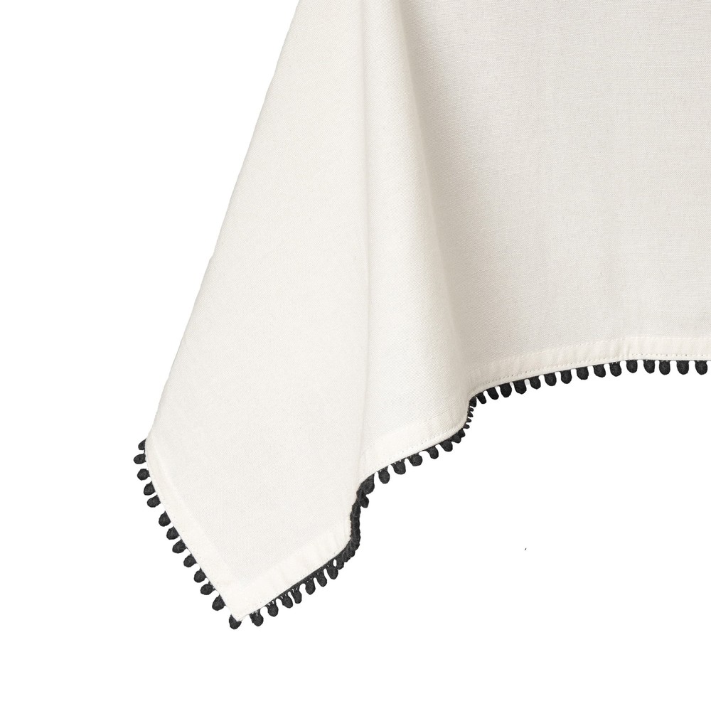Thyme & Table 102" Rectangle Tablecloth, Ivory with Black Pom Pom Trim