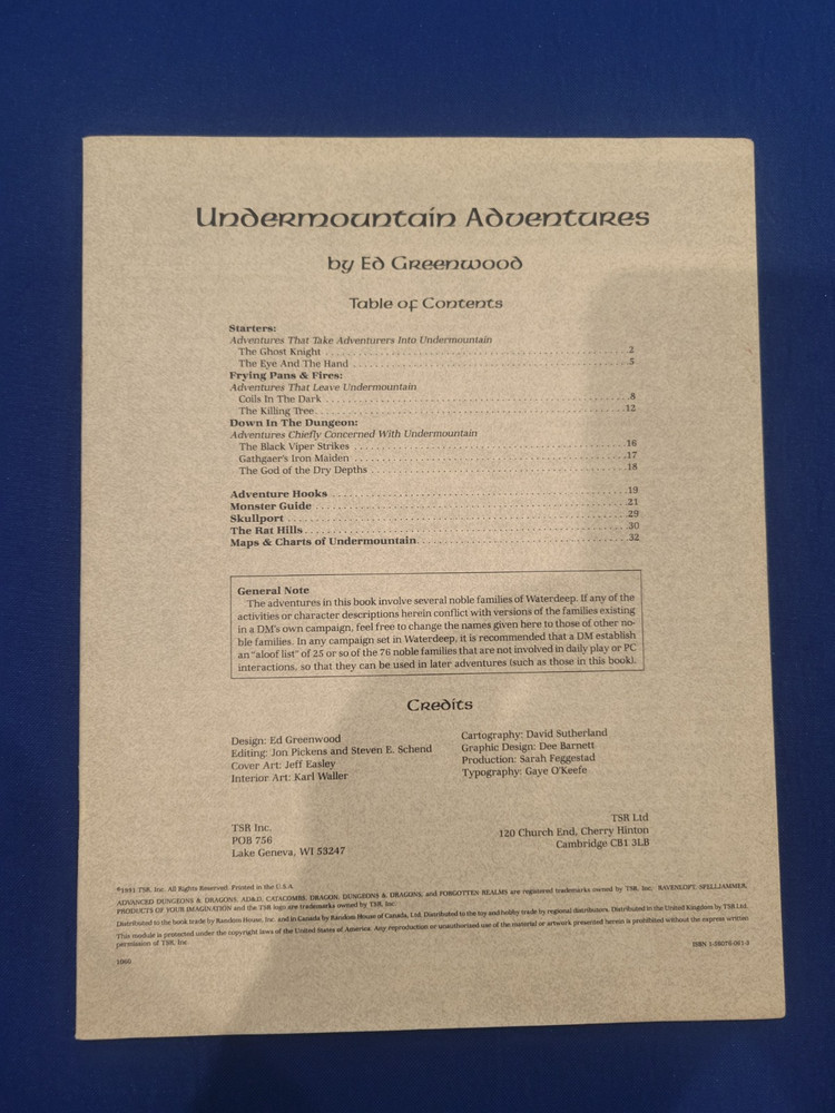 AD&D Undermountain Adventures - Forgotten Realms (Book Only)