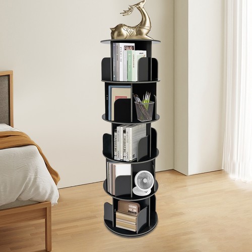 360° Rotating Bookshelf 5-Tier Bookcase Storage Shelf /Freestanding Display Rack