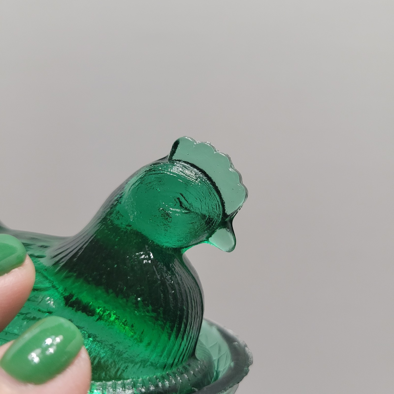 Vintage Green Glass Mini Hen On A Nest Salt Cellar Made In Taiwan 3.5" Chicken