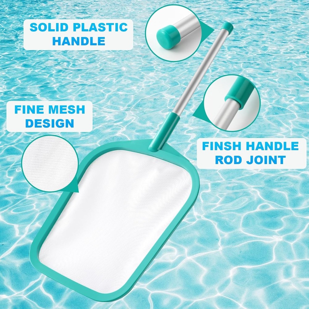 Pool Skimmer - Pool Net with Pole, Pool Skimmer Net with Solid Plastic Frame, Sk
