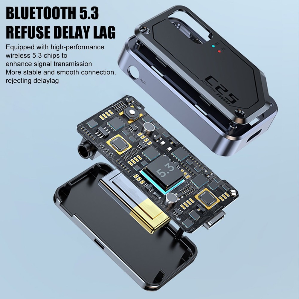 Bluetooth 5.3 Audio Transmitter & Receiver Wireless AUX Adapter w/ 17Hrs Battery