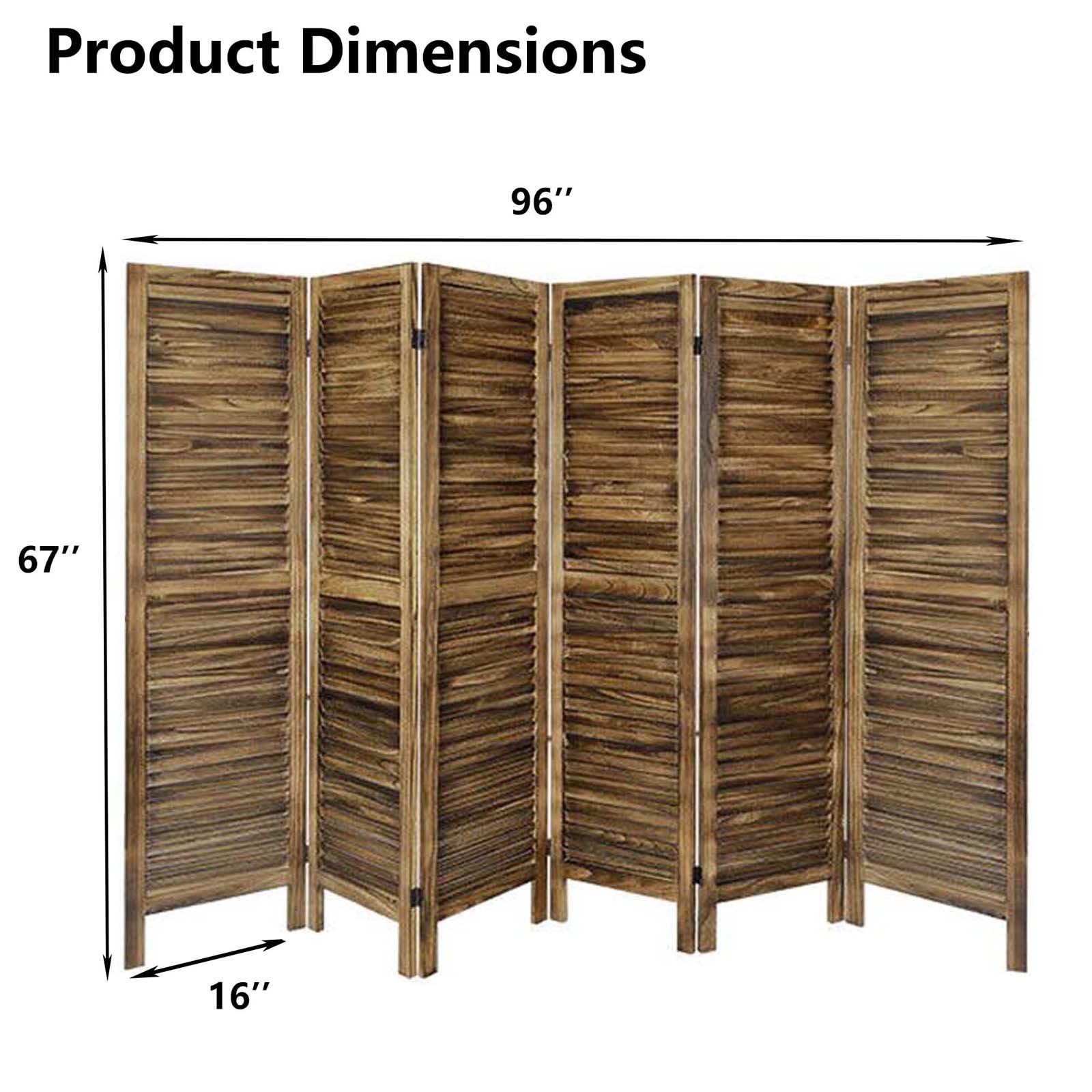 6 Panel Wood Room Divider Folding Privacy Screen Louvered Partition Wall Brown