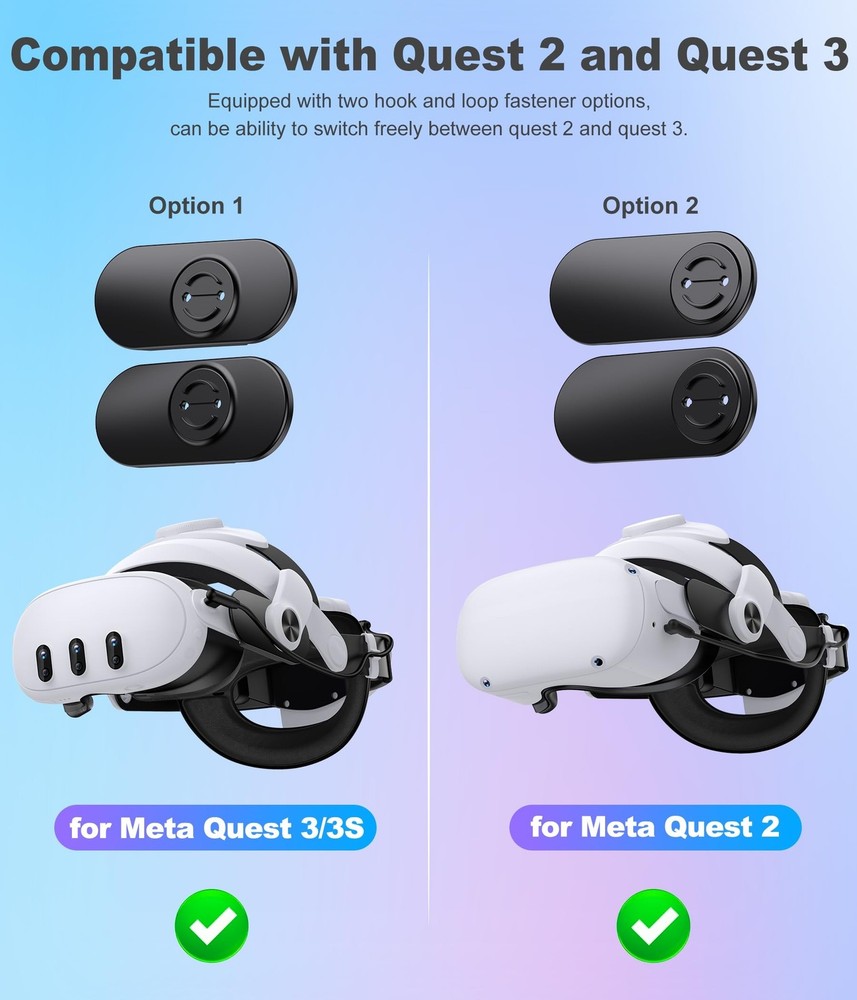 Head Strap for Quest 3/3S & Quest 2 with Battery, Comfor VR Accessory with 2 ...