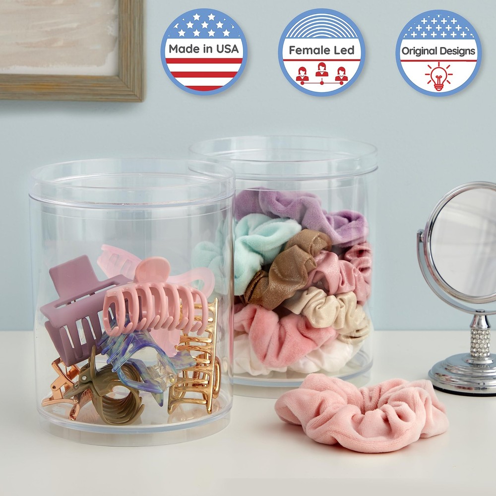 STORi Bella Tall Scrunchie Holder Stackable Clear Plastic Container Set of 2