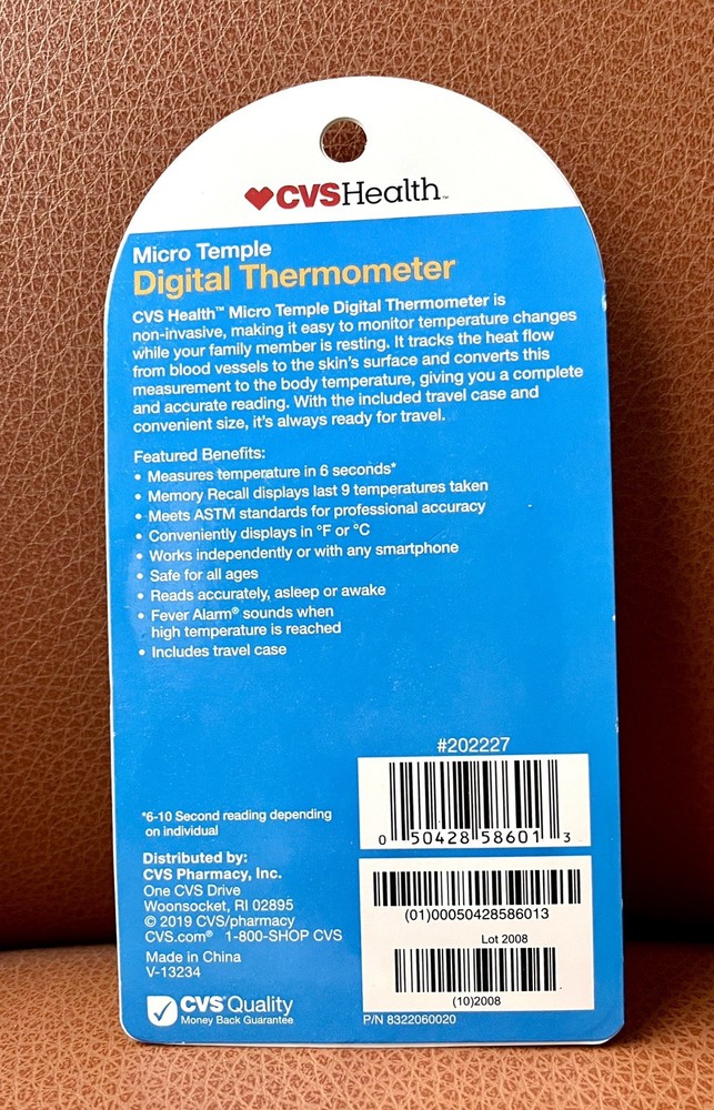 CVS Micro Temple Digital Thermometer wi/Case 6 Seconda Reading Stocking Stuffer