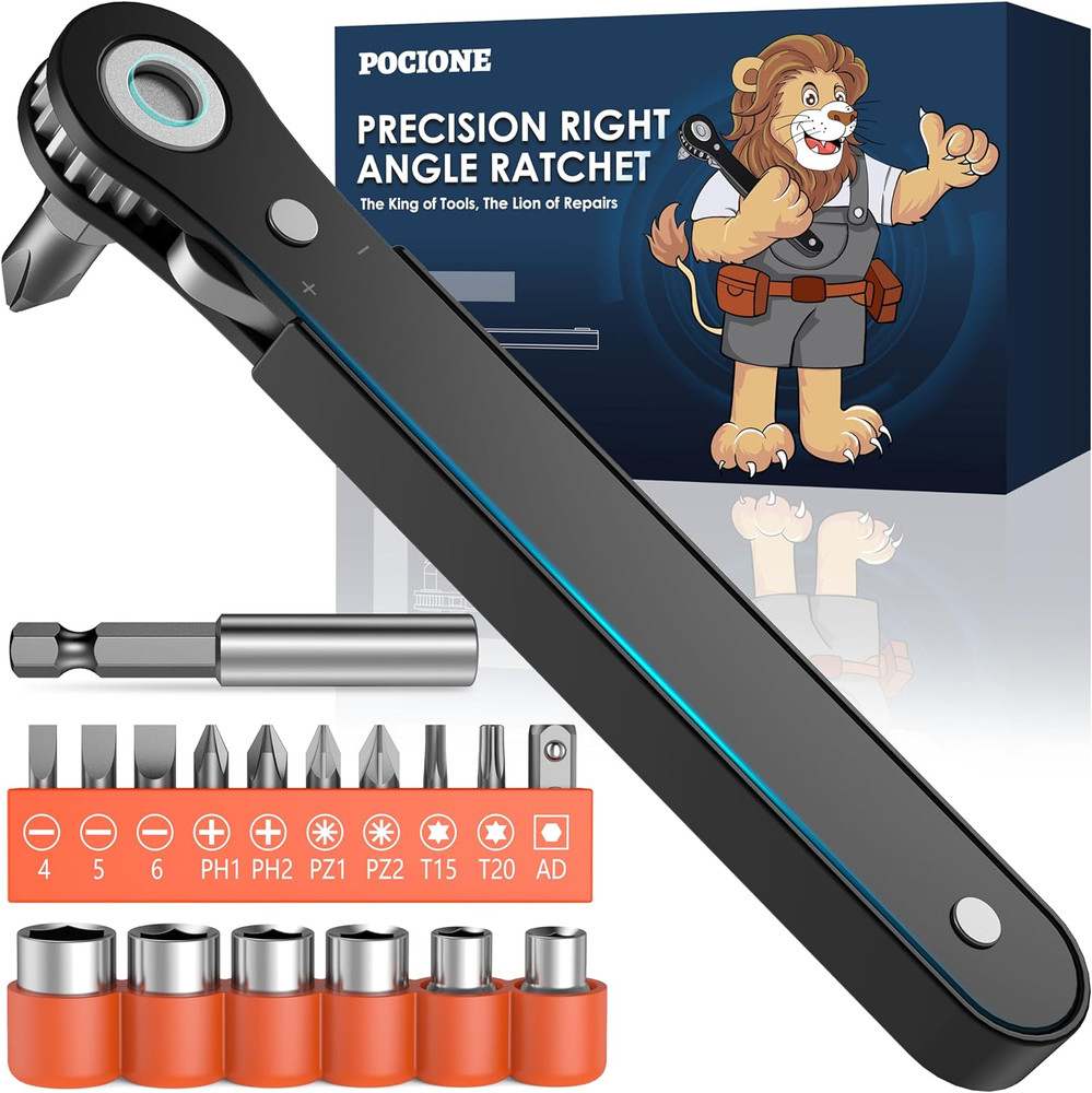 Right Angle Screwdriver Set - 90° Offset Ratchet Tool for Tight Spaces