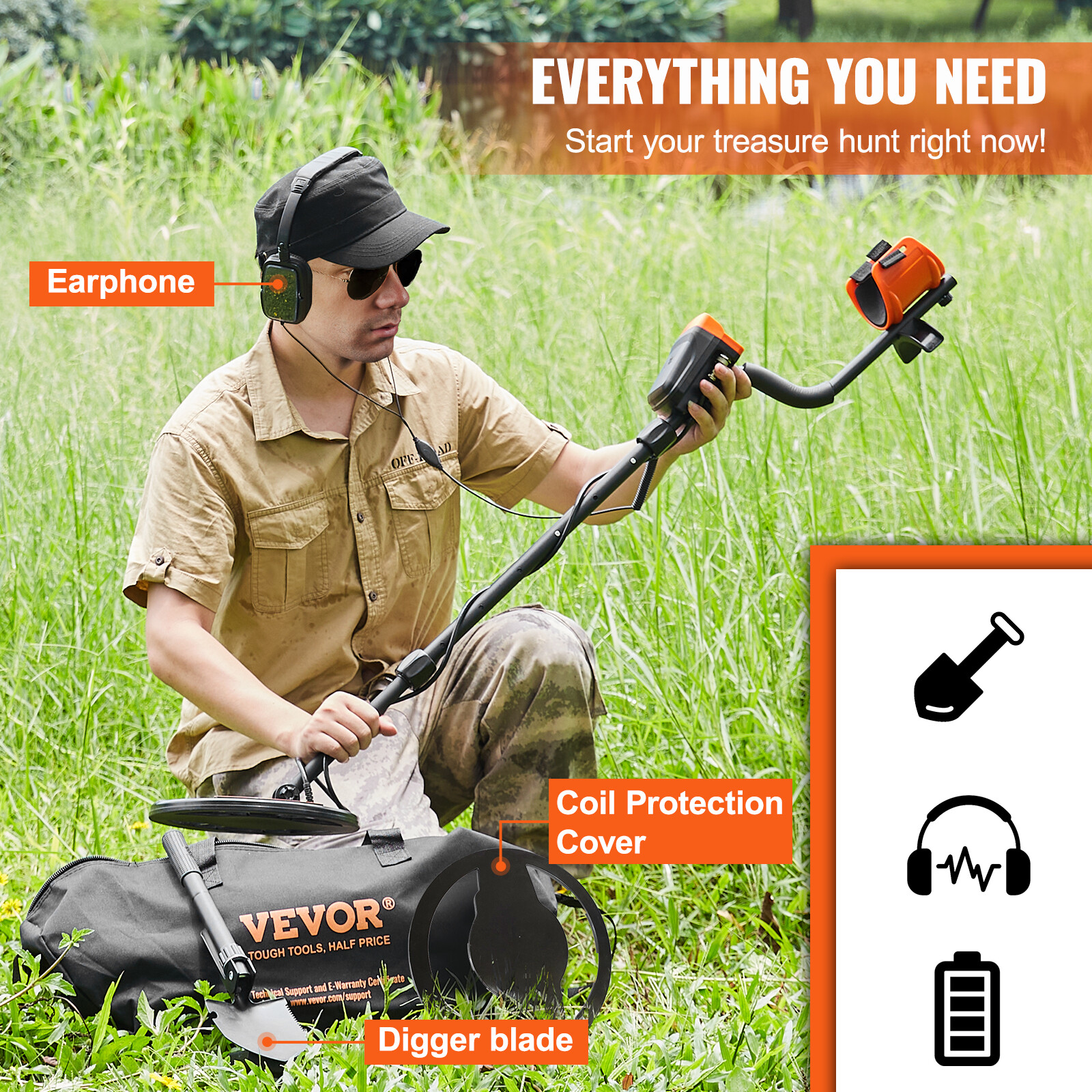 VEVOR Metal Detector for Adults Professional Gold Detector 10 in IP68 Waterproof