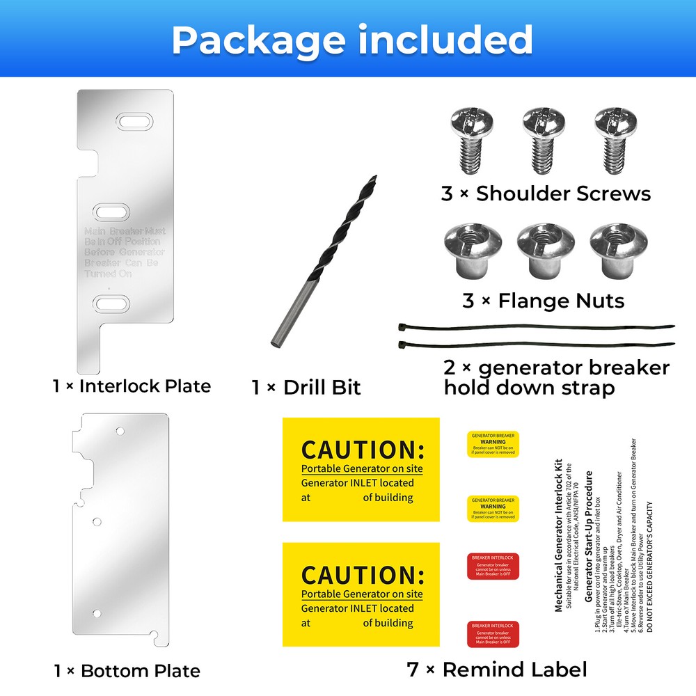 Generator interlock Kit For Square D 200 Amp Panels Garden Vertical Main Panel