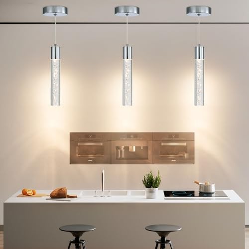 Modern LED Pendant Light, Chrome Bubble Hanging 3 Pack Chrome Long Bubbles