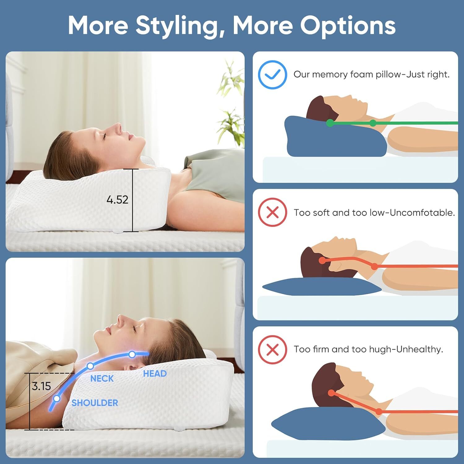 Contour Neck Pillow Neck Relief Ergonomic Cervical Pillow Memory Foam Bed Pillow