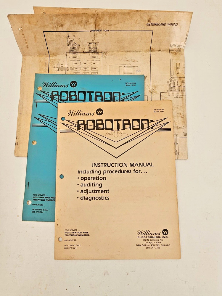 WILLIAMS ROBOTRON VIDEO GAME DRAWING SET & INSTRUCTION MANUAL & INTERBOARD WIRE
