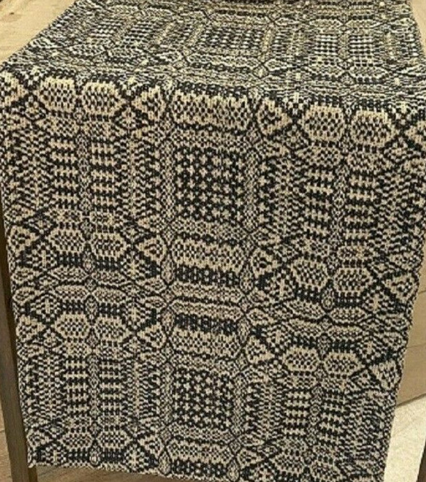 NEW Primitive TABLE TOPPER ABIGAIL WEAVE BLACK TAN 34" Square Cotton Farmhouse
