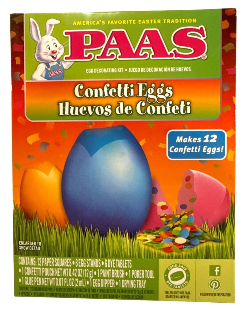 PAAS Confetti Easter Egg Decorating Kit With Paper Squares+ Dye Tablets+ Stands+