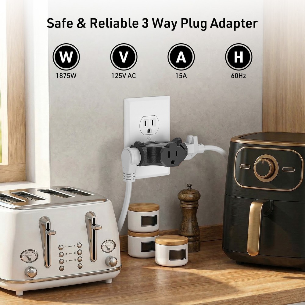 3-Pack 3 Way Plug Adapter,Power Splitter Plug Outlet,3 Way Electrical Splitter