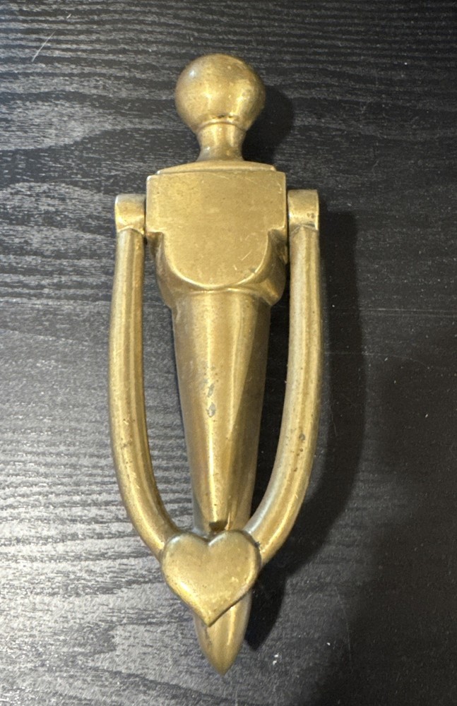 Vintage Solid Brass Slender Door Knocker Solid Brass 8” w/heart
