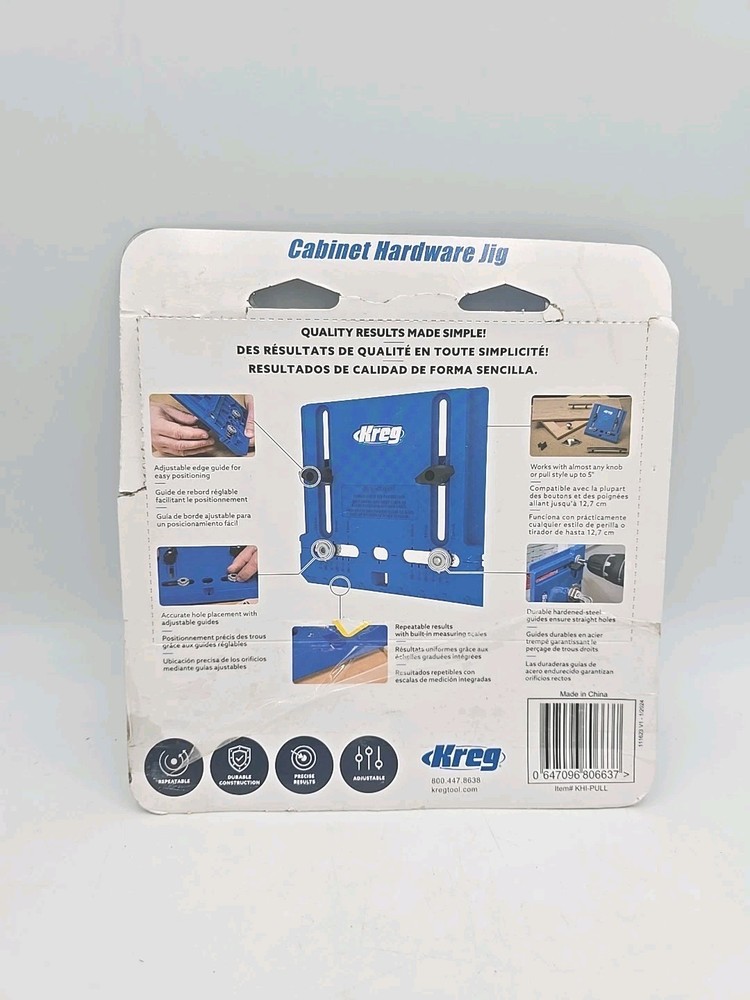 Kreg Jig Adjustable Polymer Cabinet Hardware Pocket Hole Guide KHI-PULL