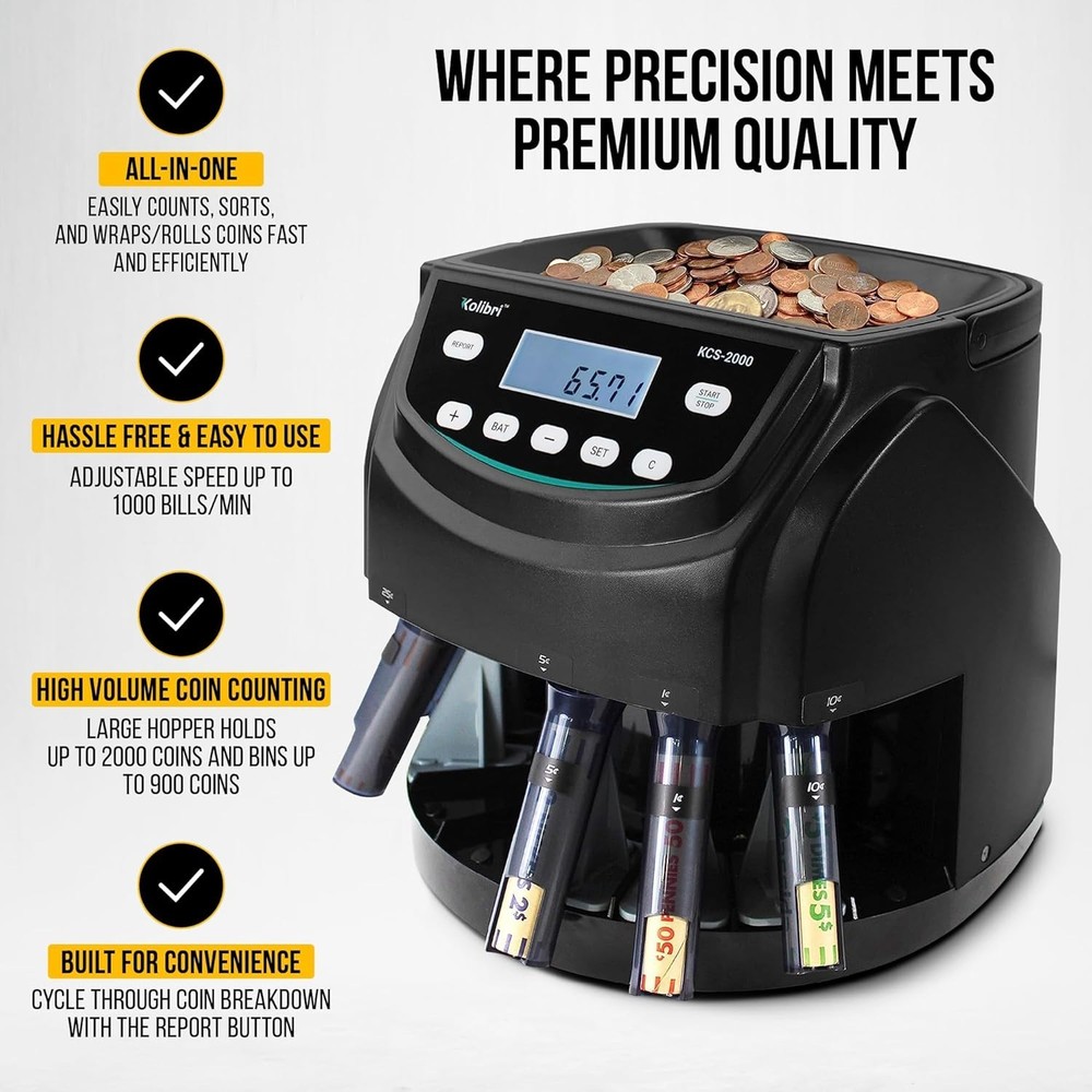 KCS-2000 Professional USD Coin Counter Machine, Coin Sorter, Wrapper/Roller |...