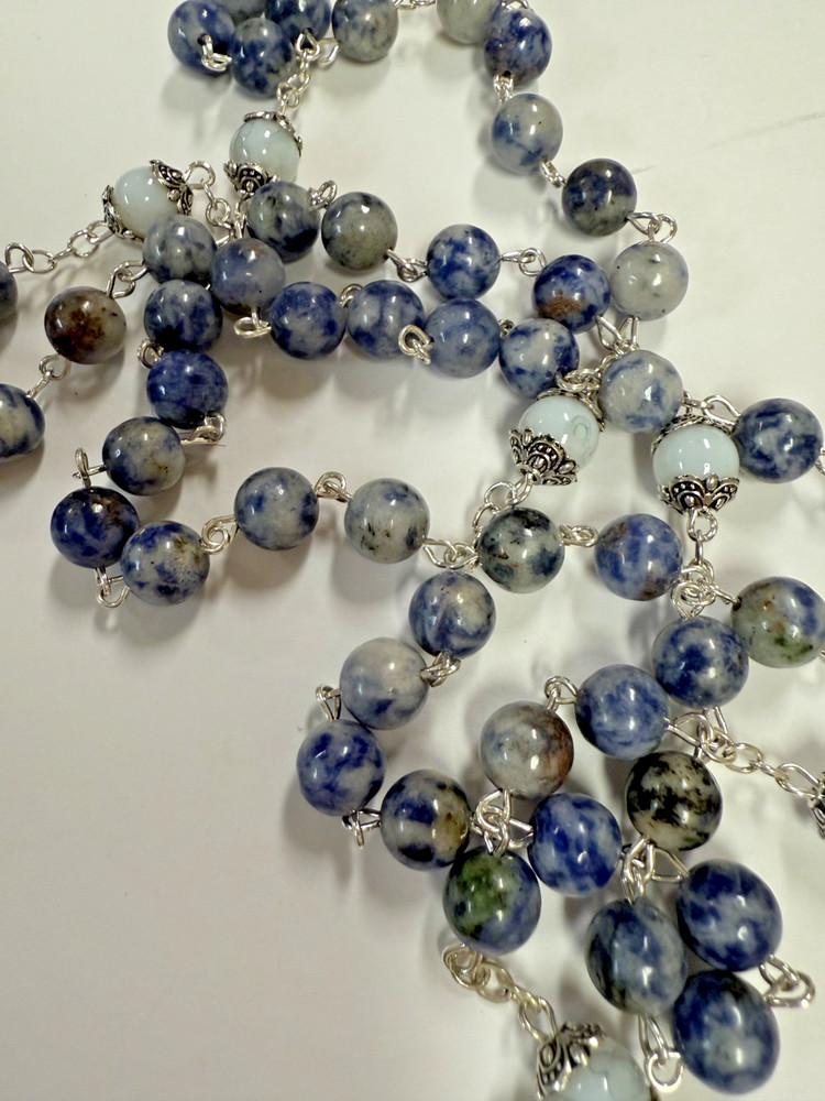 Blue Spot Stone Beads Rosary, New #Gftshp-55