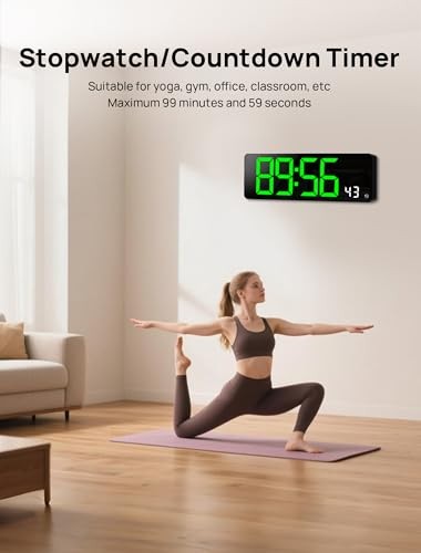 17.3" Large Digital Wall Mount Clock, Digital Clock with Remote Control, Green