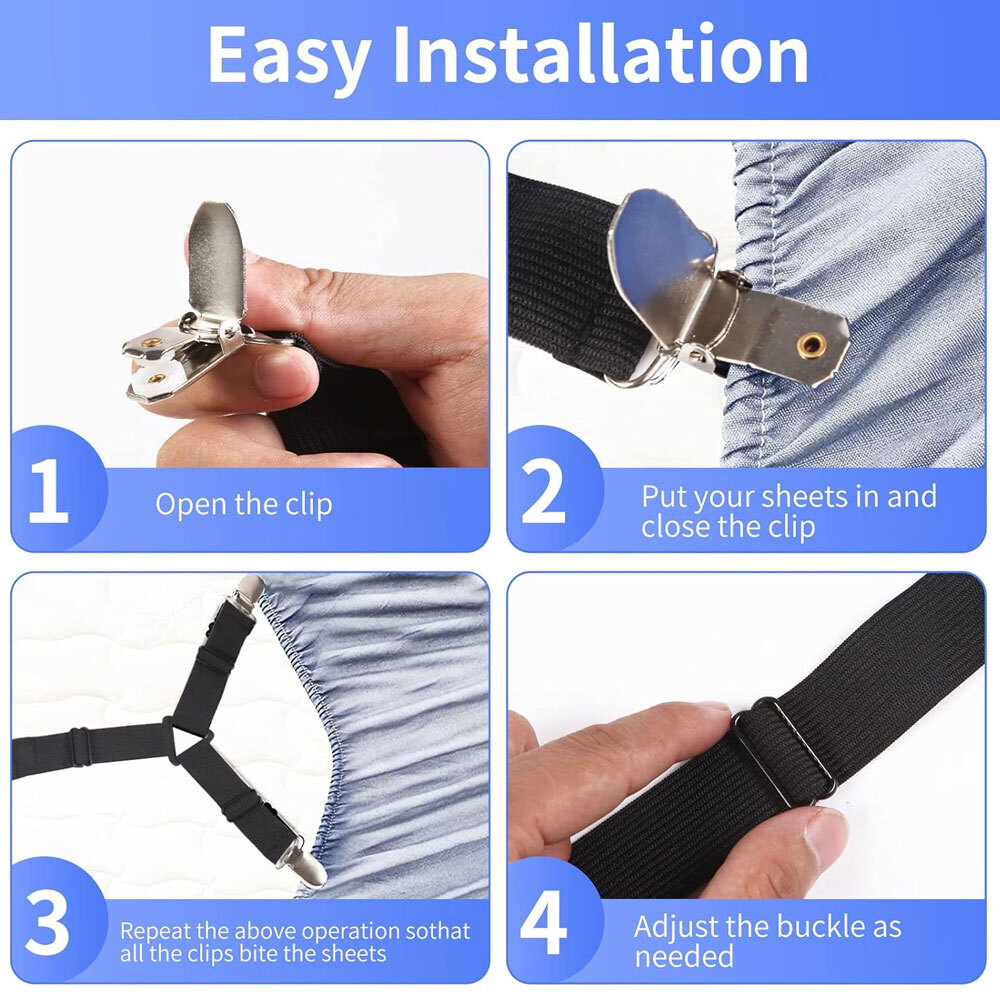 4x Four-corner Adjustable Elastic Fixing Clips Tablecloth Fixed Bed Sheet Clips